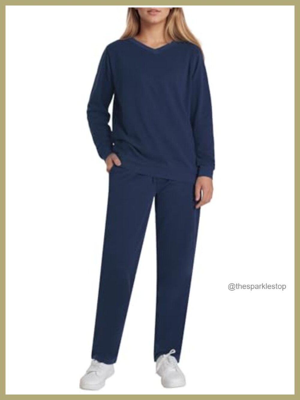 Women's Cotton Sweatsuit Set 2 Piece V-Neck Pullover Jogging Lounge